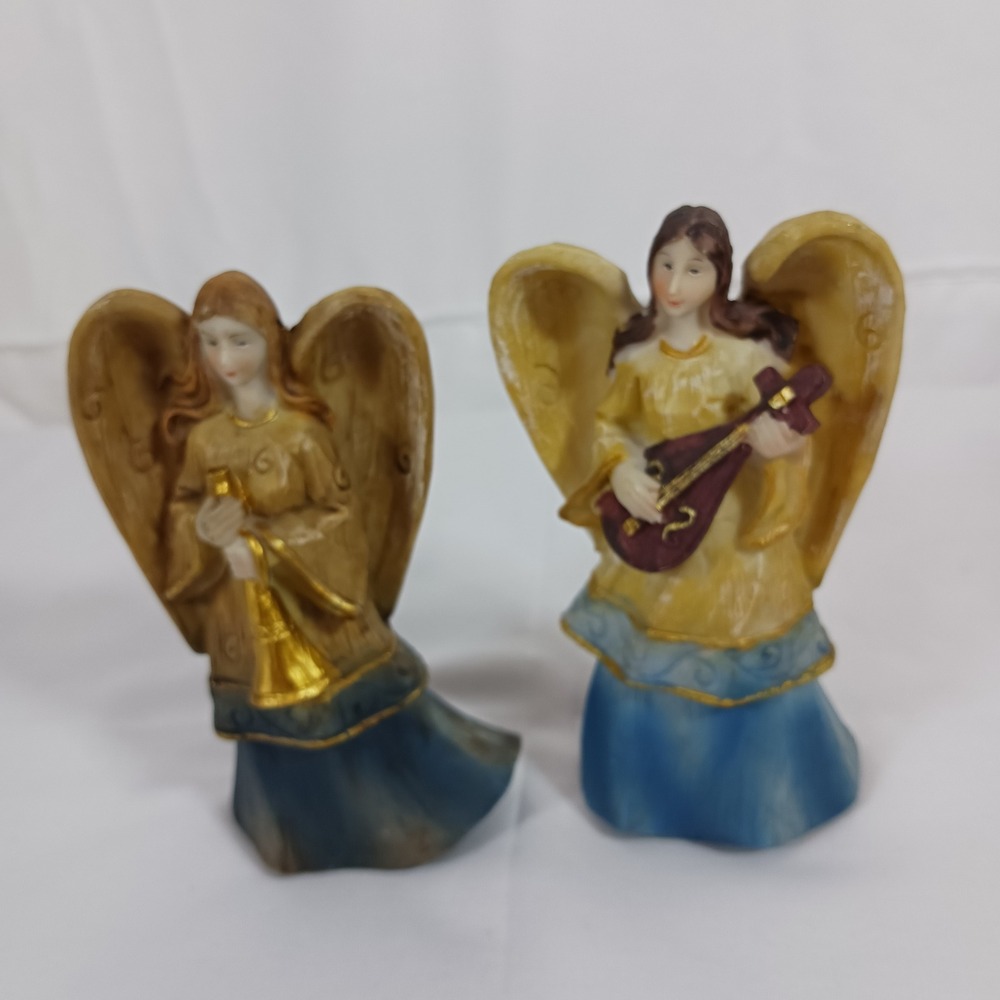 Unbranded Angel Figurines Set of 2 OS Gold Blue Excellent Musical Decor